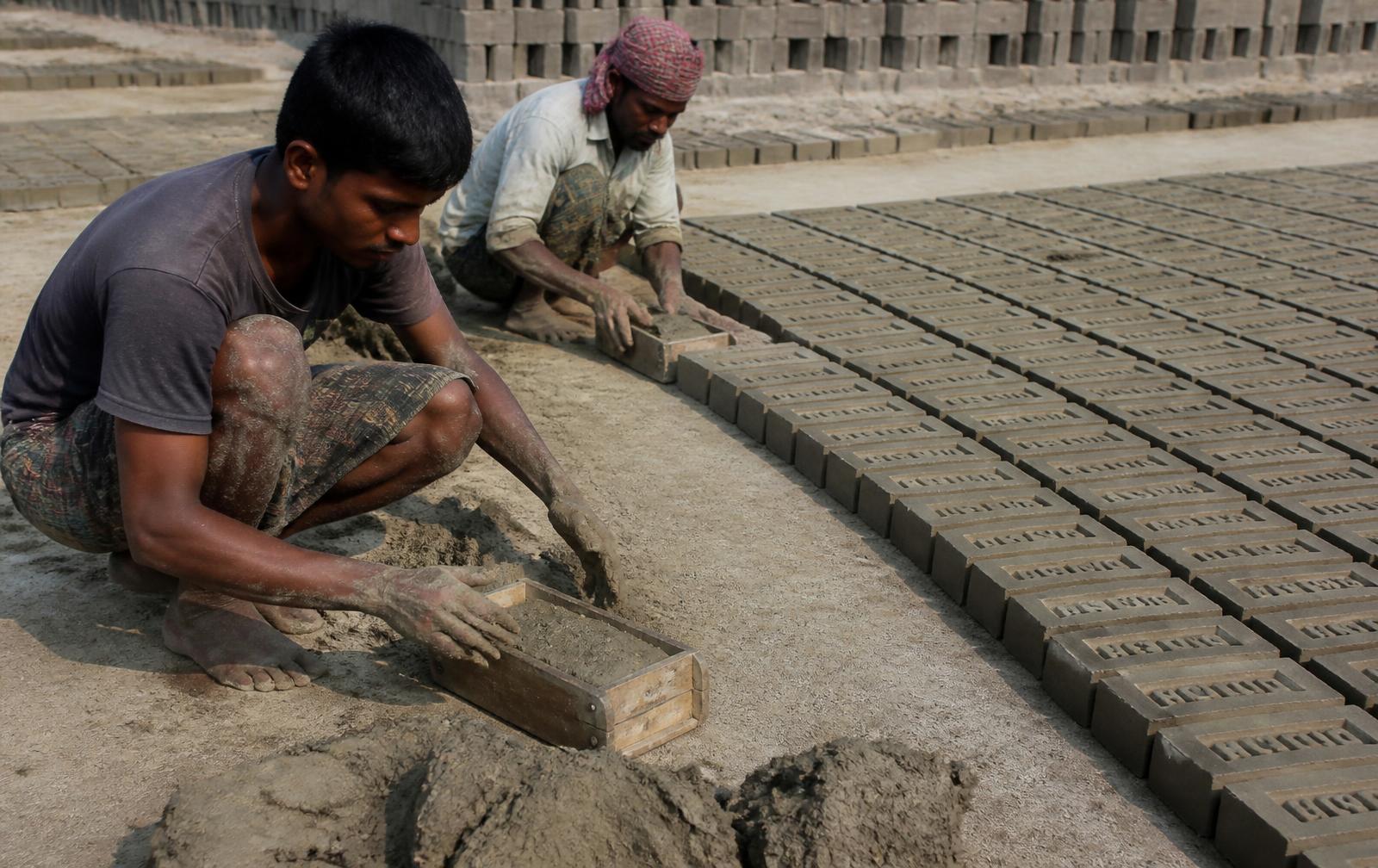 শ্রমিকরা কাঁচা ইট তৈরি করছেন